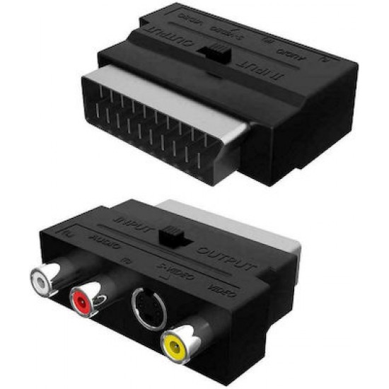 Powertech Αντάπτορας SCART σε audio/video & S-Video CAB-S011 μαύρος - Euronics Γεωργίου - Είδη Ηλεκτρικών Συσκευών | georgiou.gr