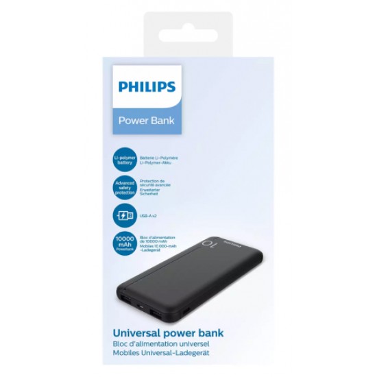 Power bank Philips DLP1810NB-62 10000mAh 2x USB 2.1A μαύρο Gadgets - Euronics Γεωργίου - Είδη Ηλεκτρικών Συσκευών | georgiou.gr